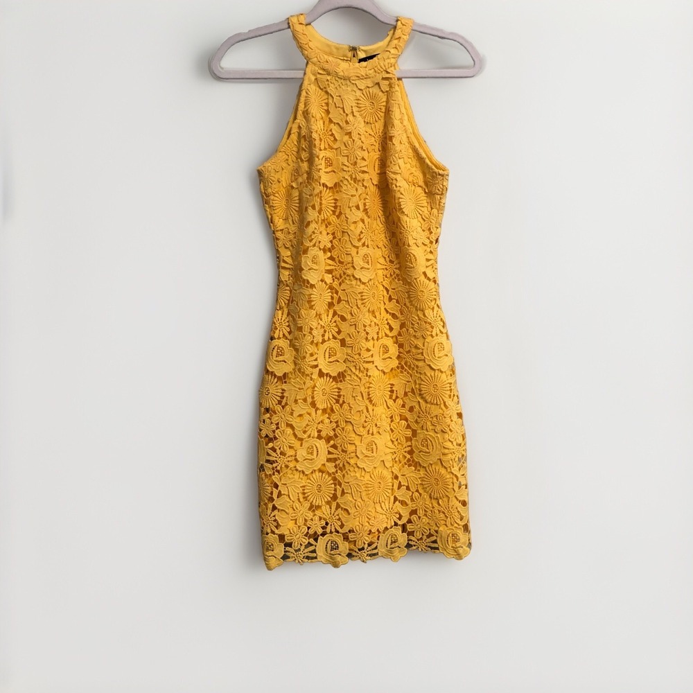 Lulus Yellow Love Poem Floral Lace Crochet Mini Dress Size Small Bohemian Fairy